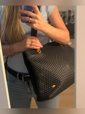 Bally‎ Black Quilted Leather Shoulder Bag with Gold Hardware